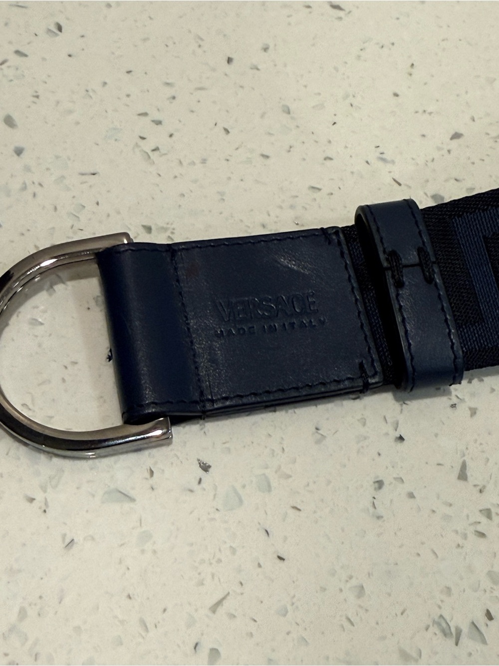 Authentic Versace Dark Blue 'La Greca' Jacquard D-Ring Belt View 4